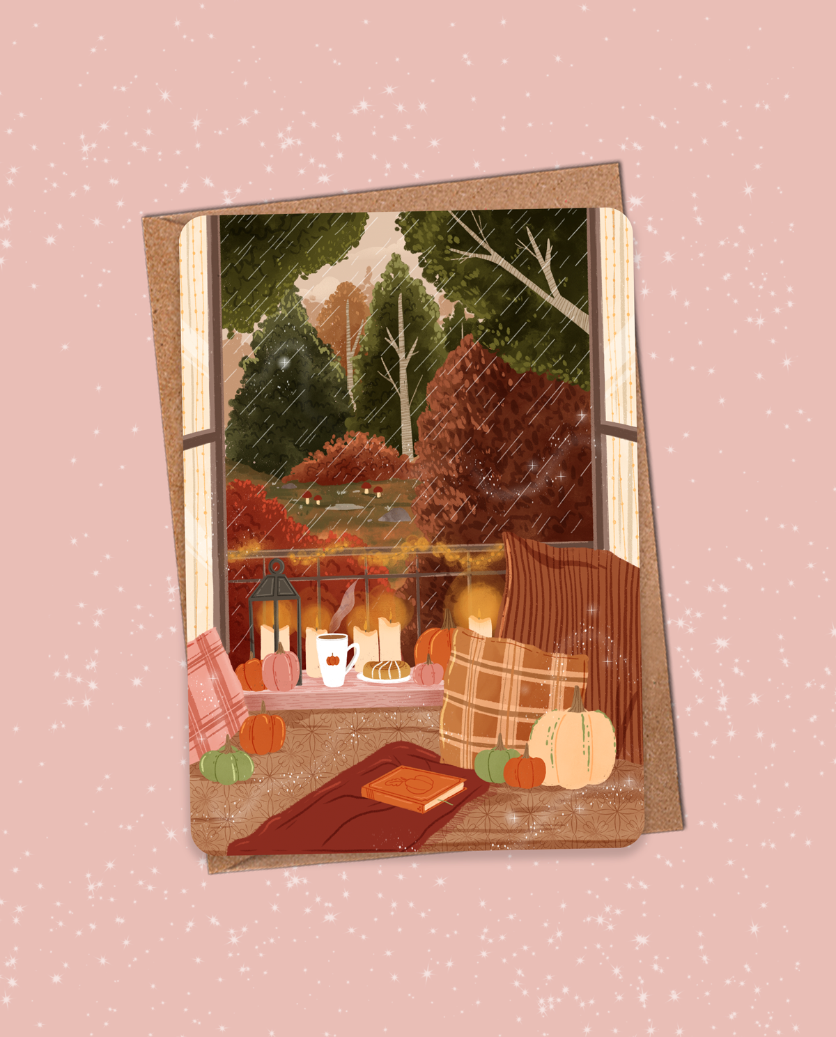 Carte postale "Journée cosy sous la pluie"