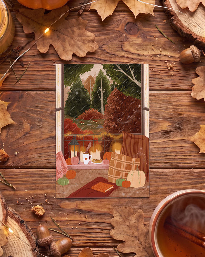 Carte postale "Journée cosy sous la pluie"